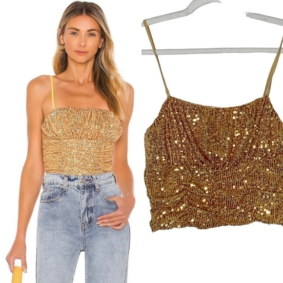 Free People ta da gold sequined top. Size L - Picture 2 of 7
